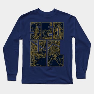 Seoul, South Korea City Map Typography - Gold Art Deco Long Sleeve T-Shirt